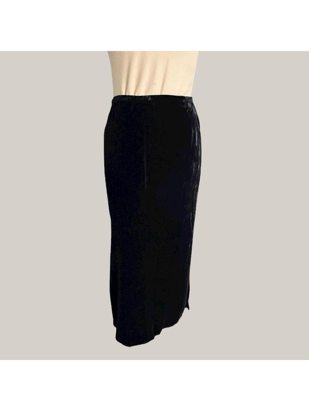 Vintage 80s Black Silk Velvet Shift Dress, Sleeveless, WOUNDED BIRD, Long Skirt